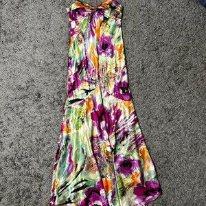 Maria Bonita Y2K Silky Multi-Colored Maxi Dress Size L Best Fits Modern M